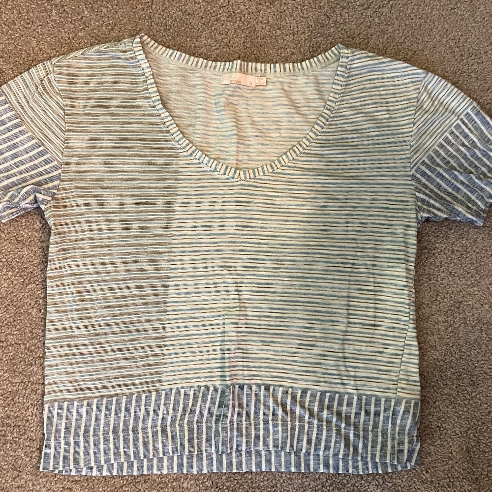 Prana Striped Short Sleeve Tee - Blue and White